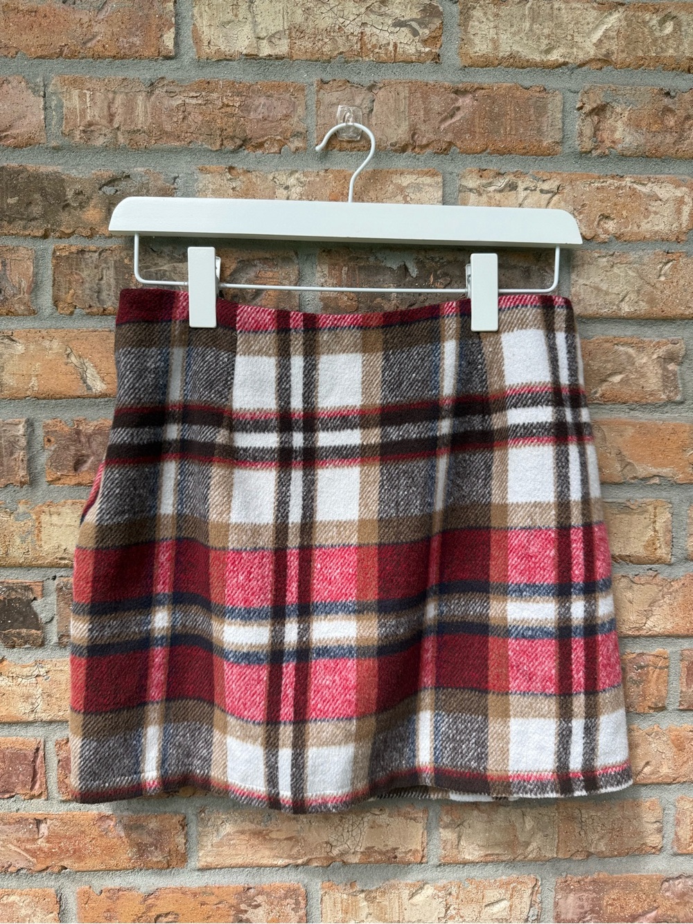 Plaid Mini Skirt in Red, Brown and Cream